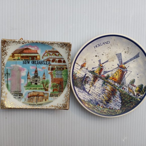 Two Vintage Mini Trinket/Plates /Wall Art.
